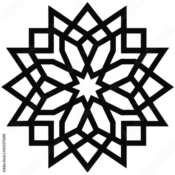 Fototapeta Seamless vector pattern of geometric snowflake elements on a black backdrop.
