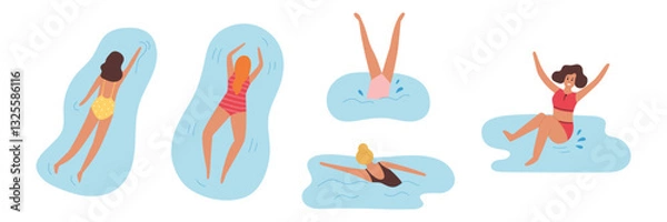 Obraz Women jumping and swimming in the sea or pool