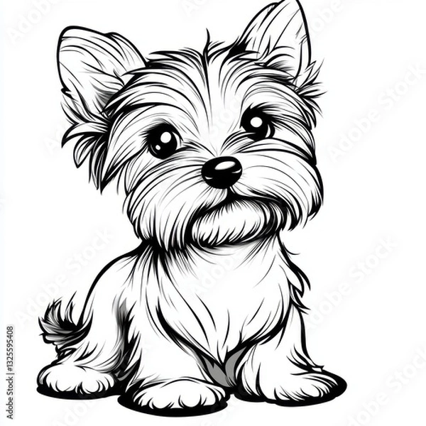 Fototapeta Adorable yorkshire terrier coloring page fun activity home simple design playful concept