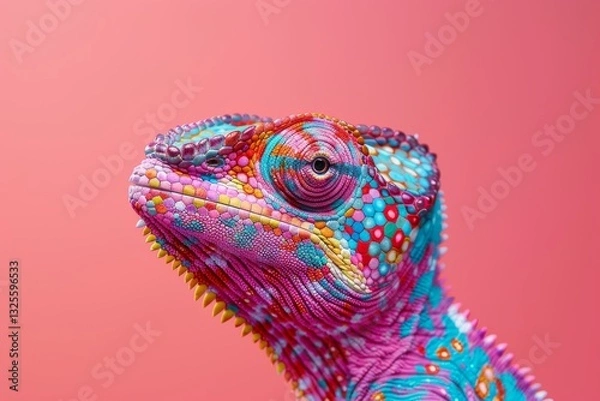 Fototapeta artful chameleon with many colors and minimal background
