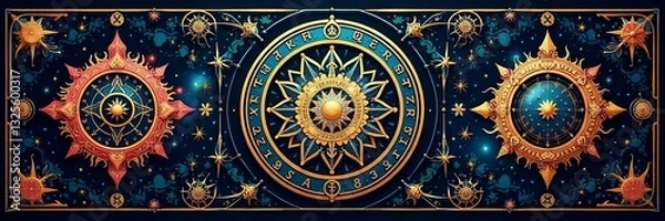 Obraz Intricate mystical symbols pattern with ancient runes and celestial symbols, esoteric, celestial