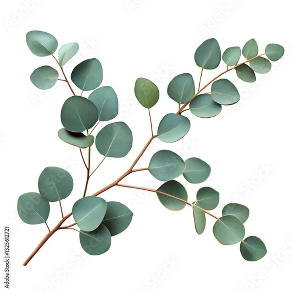 Fototapeta Green tree branch with fresh leaves on a white background.AI Generated