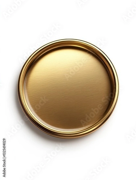 Fototapeta Isolated Golden Round Plate on White Background with Subtle Shadows