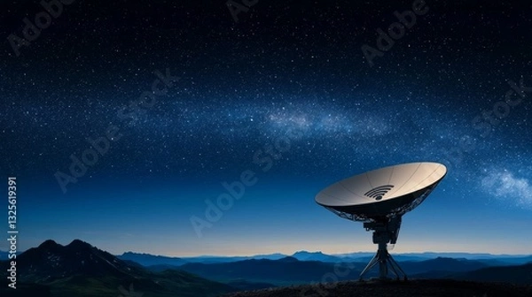 Fototapeta Enhancing wifi network signal coverage with digital modems and routers in mountainous areas at night