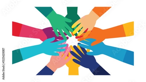Fototapeta Colorful Hands United in Teamwork, Collaboration, and Diversity
