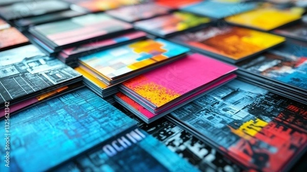 Obraz Colorful stack of magazines and brochures with various designs and images.