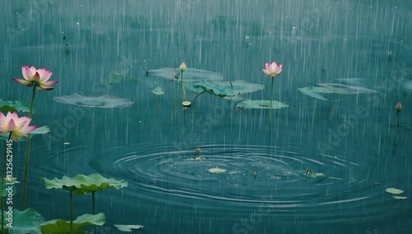 Fototapeta Pink lotuses in the rain