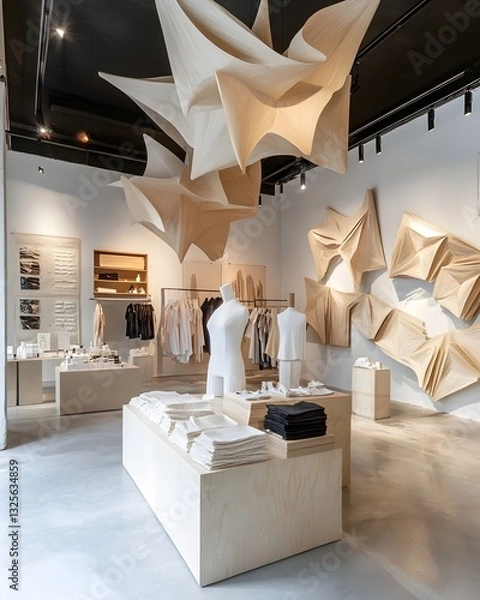 Fototapeta Modern Minimalist Retail Space with Unique Fabric Installations
