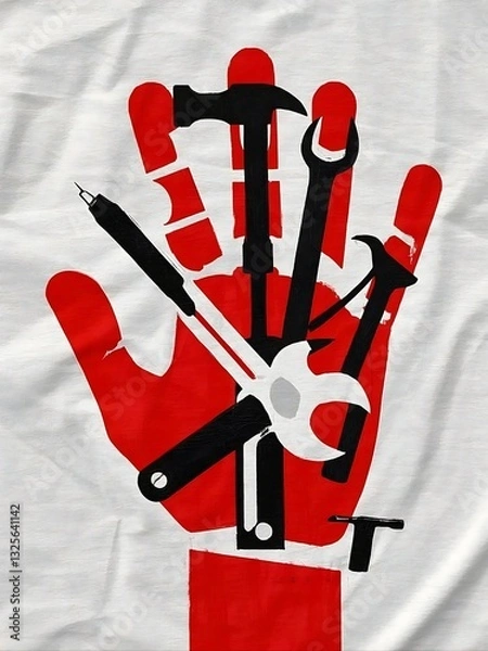 Obraz Bold Typography Labour Day T-Shirt Design  8K Ultra HD, Industrial Style Text with Tools  Gears for Workers