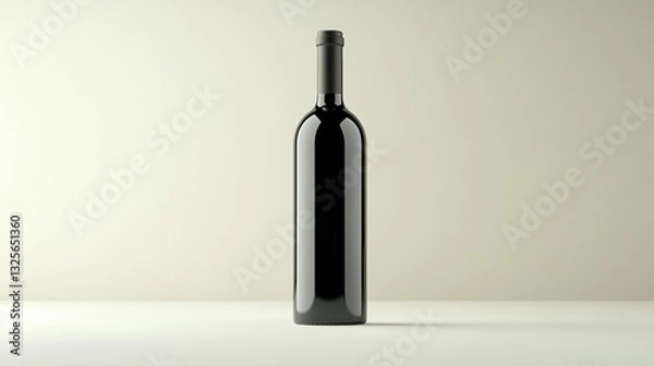 Obraz Single black wine bottle on white background.