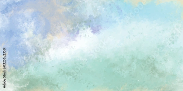 Obraz Clouds and sky watercolor vector hand drawn vector illustration. Abstract blue winter watercolor background. Sky pattern with snow. Light blue watercolour paper texture background. 