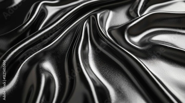 Fototapeta Shiny black fabric with numerous complex folds and smooth textures