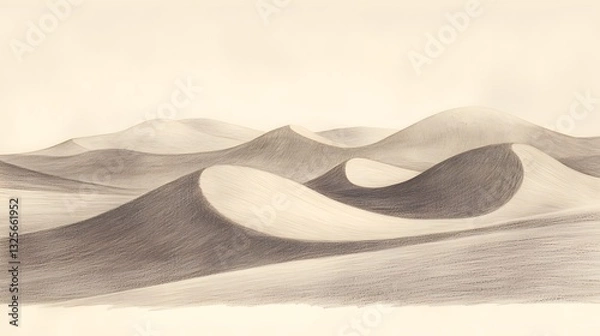 Obraz Serene Sand Dunes: A Minimalist Pencil Sketch