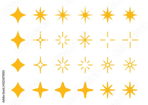 Fototapeta キラキラマークのセット　光　アイコン　黄色