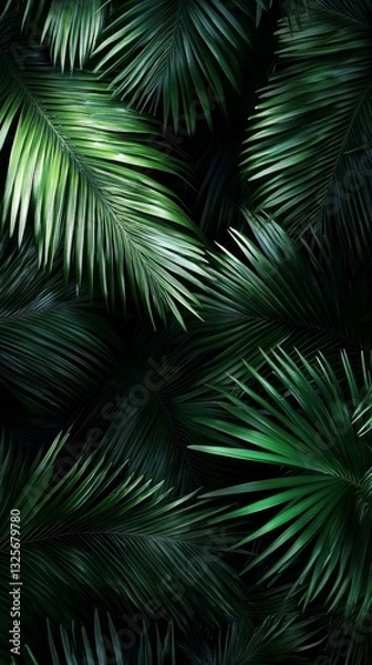 Fototapeta A stunning close-up of a green leaf with palms in the background.