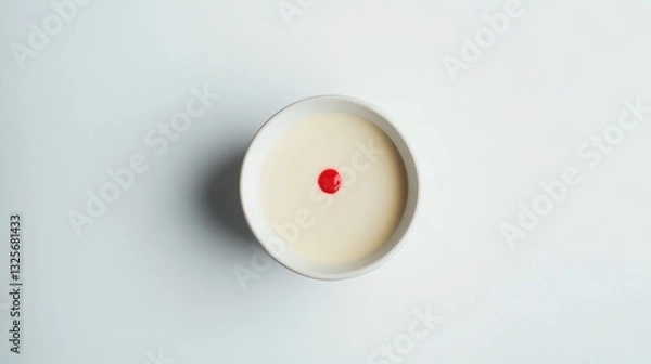 Fototapeta Smooth and Creamy Dessert Bowl with Cherry Topping on Plain White Surface in Minimalist Style for Sweet Treat Enthusiasts