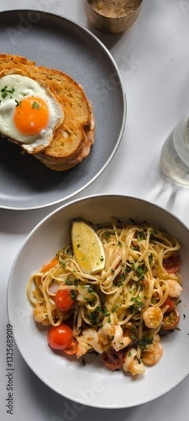 Obraz エビのパスタとクロックマダム