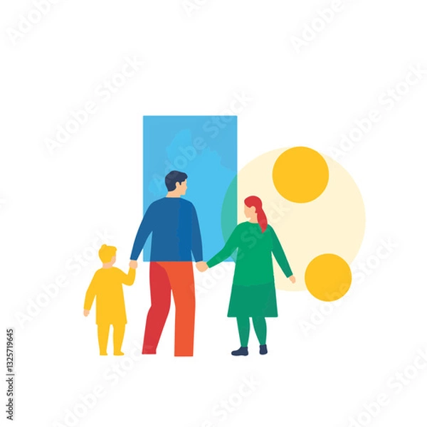 Fototapeta Abstract family interaction with geometric shapes, concept of togetherness