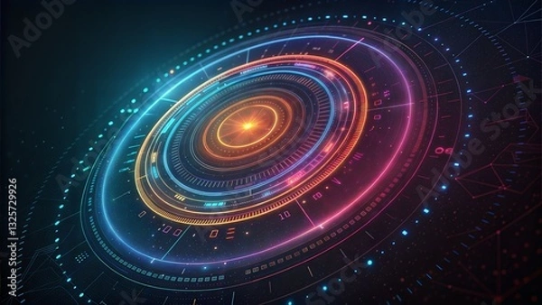 Fototapeta Creative digital tech circle dark background Big data technology concept 3D Rendering