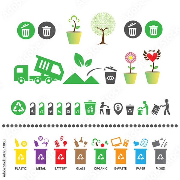 Fototapeta tree and recycle garbage bin