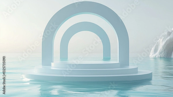 Fototapeta Abstract background with a colorful gradient of blue, orange, and pink, Two overlapping curved rings, a 3D rendering illustration, neon light background.holographic