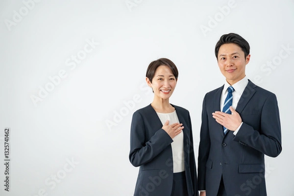 Obraz 胸に手を当てるビジネスマン二人