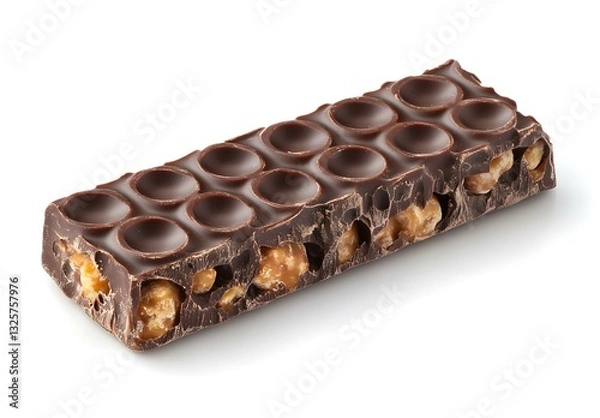 Fototapeta Dark Chocolate Bar with Caramel and Nuts on White Background