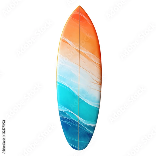 Fototapeta Colorful surfboard with orange and blue waves on transparency background