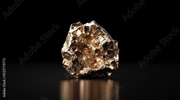 Fototapeta Golden Meteorite: A detailed shot of a raw, uncut, gleaming meteorite, with a natural rugged texture against a dramatic backdrop.