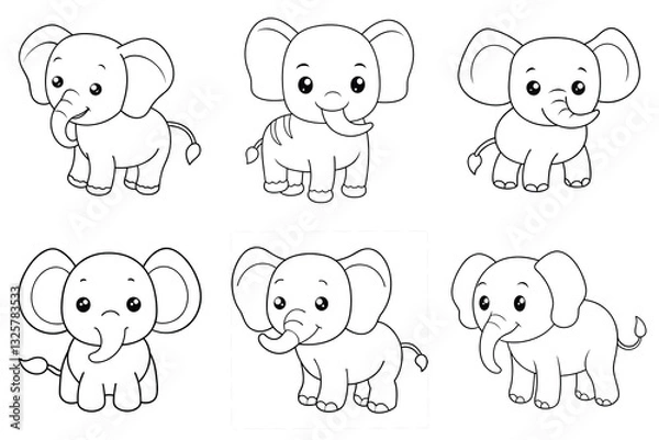 Fototapeta A cute set of cartoon animals including dogs, cats, elephants, giraffes, lions, hippos, pigs, bears, rabbits, and more, designed in a fun and simple vector style