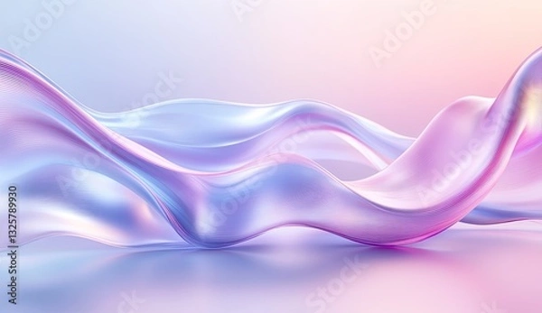 Obraz Flowing Translucent Ribbons on Light Purple Surface with Blurred Reflections, 3D Abstract Background for Digital Ads