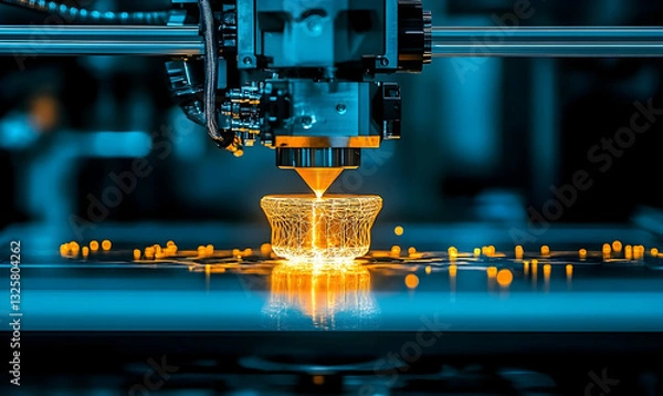 Fototapeta Advanced additive manufacturing process, creating a wireframe object with laser