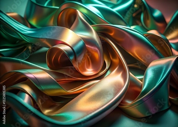 Fototapeta flowing ribbon, iridescent pastel colors, holographic texture, smooth curves, abstract fluid art