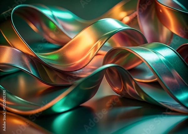Fototapeta flowing ribbon, iridescent pastel colors, holographic texture, smooth curves, abstract fluid art