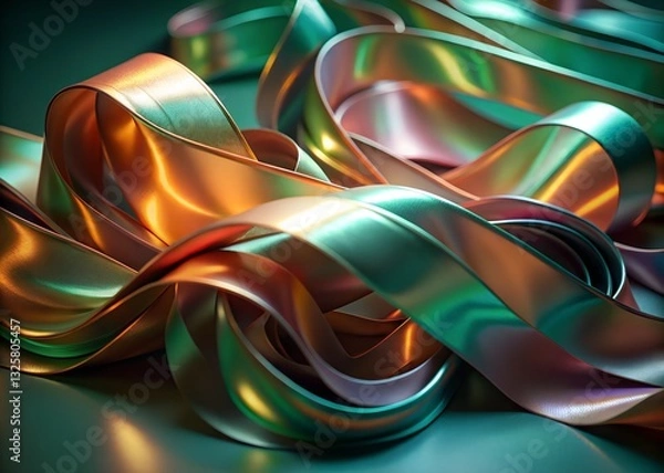 Fototapeta flowing ribbon, iridescent pastel colors, holographic texture, smooth curves, abstract fluid art