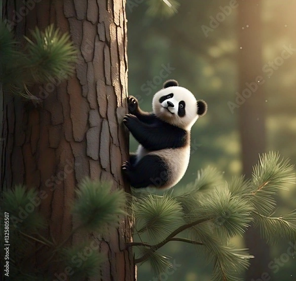 Obraz panda climbing a big tree