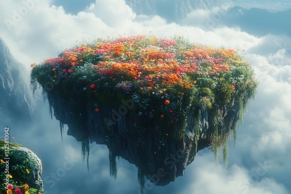 Fototapeta Floating Floral Island in the Clouds
