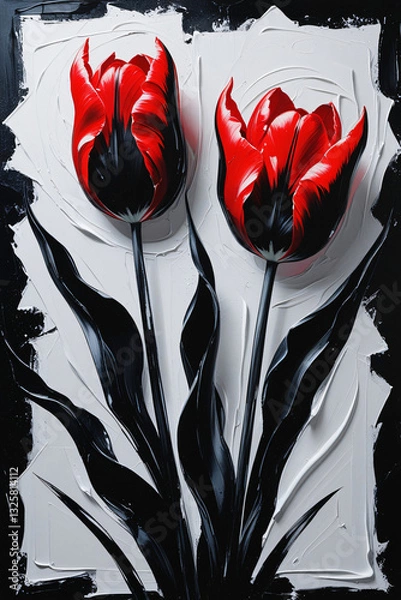 Obraz red and black tulips