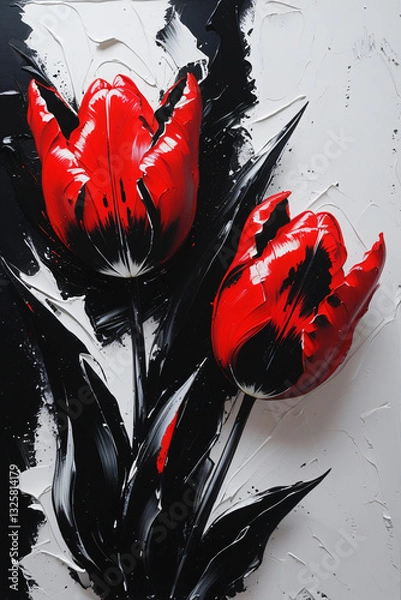 Obraz red and black ink tulips