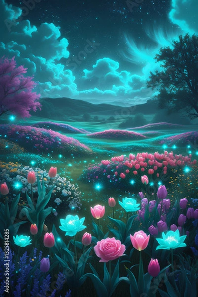 Obraz field of glowing flowers
