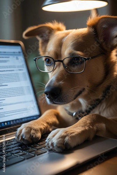 Obraz dog with laptop
