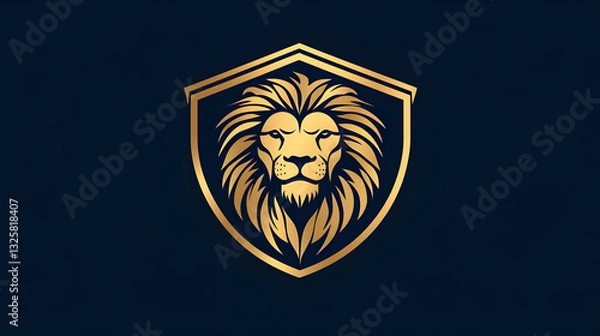 Fototapeta Golden Lion Emblem with Shield Design for Branding and Logos