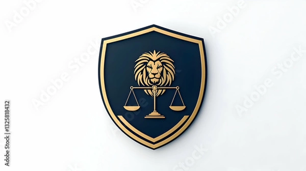 Fototapeta Lion Symbol on Shield with Scales of Justice in Gold and Blue Design