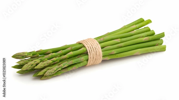 Fototapeta Fresh Green Asparagus Bundle Tied with Rustic Twine on White Background