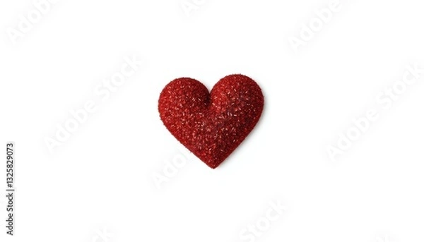 Fototapeta A single red glitter heart sparkles against a pure white backdrop, cute, colorful