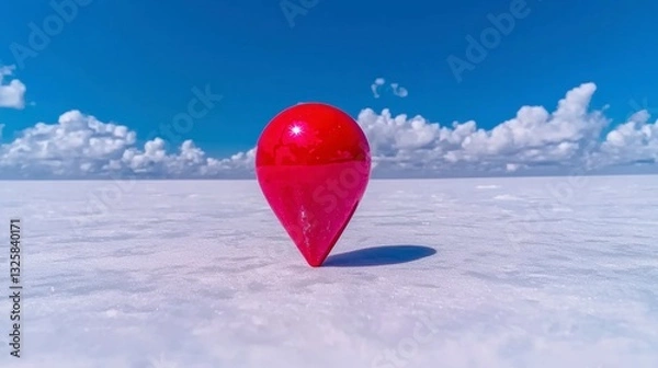 Obraz Red Map Pin on Salt Flat  Location Marker  Travel  Exploration