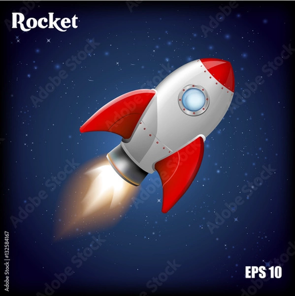 Fototapeta Vector illustration. Flying rocket.