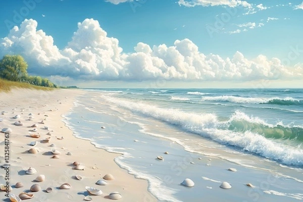 Fototapeta Serene Beach with Waves and Sky
