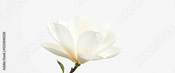 Fototapeta A pristine, fully bloomed white magnolia flower, petals unfurled against a pure white backdrop, full bloom, botanical