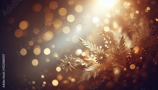 Fototapeta Golden bokeh lights sparkle in a bright, abstract Christmas holiday design
